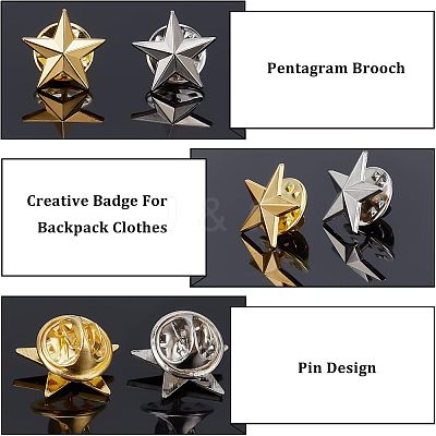 40Pcs 2 Colors Pentagram Alloy Brooch JEWB-FH0001-09-1