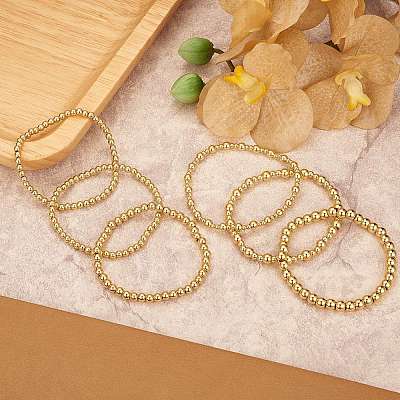 6Pcs Round Brass Beaded Stretch Bracelets for Women BJEW-SW00150-1