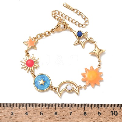 304 Stainless Steel Enamel Colorful Star Sun Moon Link Chain Bracelets for Women SA-CBA7107-06G-1