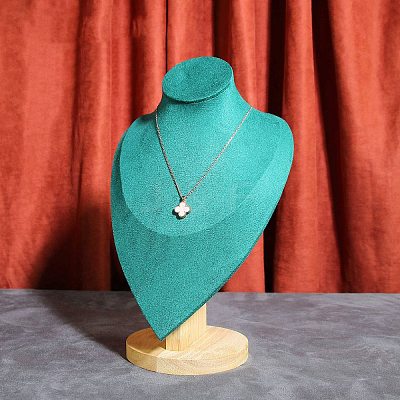 Velvet Bust Necklace Display Stands with Wooden Base ODIS-Q041-02C-01-1