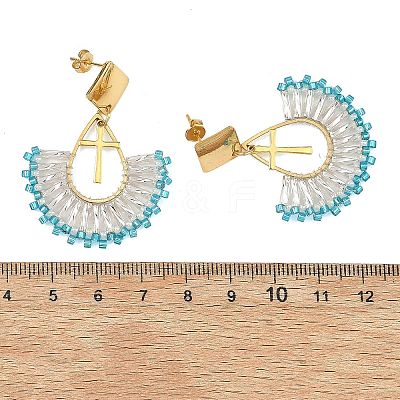304 Stainless Steel with Glass Seed Beads Hoop Dangle Earrings EJEW-MZ00824-02-1