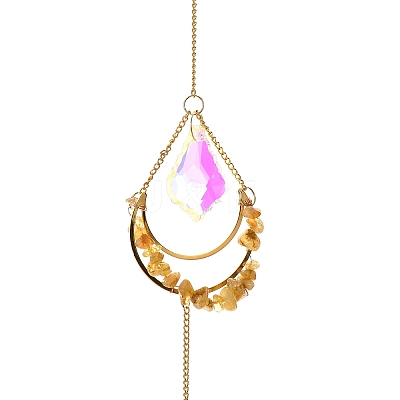 Natural Citrine Chips & Agate Slice Suncatcher AJEW-C048-01B-1