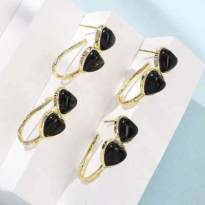 Valentine's Day Heart Natural Obsidian Stud Earrings EJEW-T053-01G-10-1