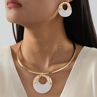 Alloy & Natural Shell Pendant Choker & Stud Earrings FS-WG574AF-01-1