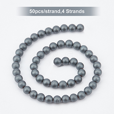 4 Strands Frosted Non-magnetic Synthetic Hematite Round Beads Strands G-OC0001-98-1