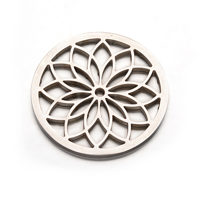 Tarnish Resistant Flat Round with Flower 304 Stainless Steel Beads STAS-F079-04P-1