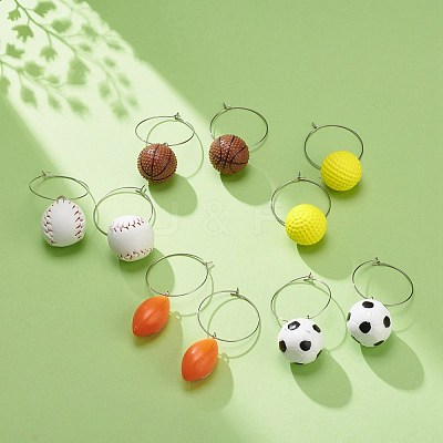 Sport Ball Theme Resin Dangle Big Hoop Earrings EJEW-JE05023-1