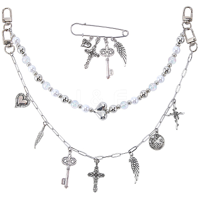 2Pcs 2 Styles Plastic & 304 Stainless Steel Chains Bag Extender Chains HJEW-BM0001-23-1