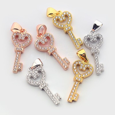 Brass Micro Pave Cubic Zirconia Skeleton Key Pendants ZIRC-N009-28M-1