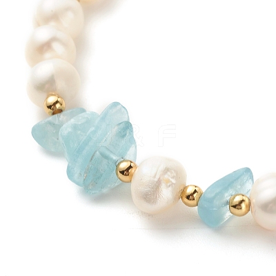 Natural Aquamarine Chip Beaded Bracelet BJEW-TA00032-04-1