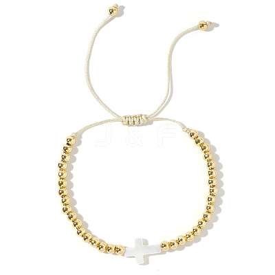 Fashionable European and American Brass Bead & Shell Cross Braided Bead Bracelets for Women FN7099-1