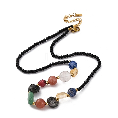 304 Stainless Steel Natural Gemstone Beaded Necklaces NJEW-U026-14G-1