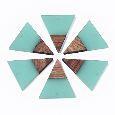 Transparent Resin & Walnut Wood Pendants RESI-T035-06B-A-1