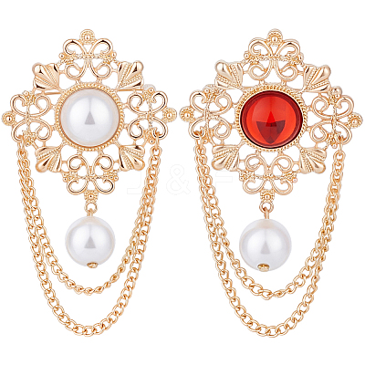 2Pcs 2 Colors Flower ABS Plastic Imitation Pearl Brooches JEWB-CP0001-57-1