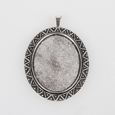 Vintage Large Tibetan Style Alloy Pendant Cabochon Bezel Settings TIBEP-O006-09AS-1