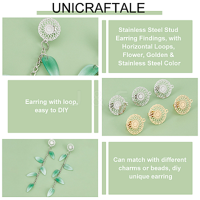 24Pcs 2 Colors 304 Stainless Steel Stud Earring Findings STAS-UN0040-82-1