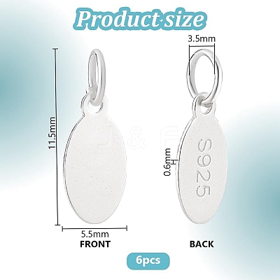 6Pcs 925 Sterling Silver Oval Charms STER-PH0002-48-1