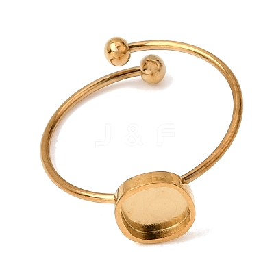 Flat Round 304 Stainless Steel Open Cuff Bangle Makings with Bezel Tray SA-CBABF3F-04G-05-1