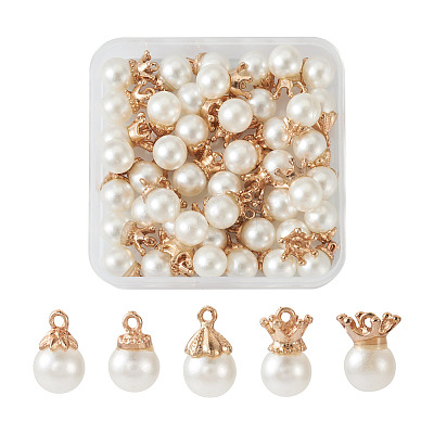 50Pcs 5 Styles Resin Imitation Pearl Pendants FIND-CD0001-32-1