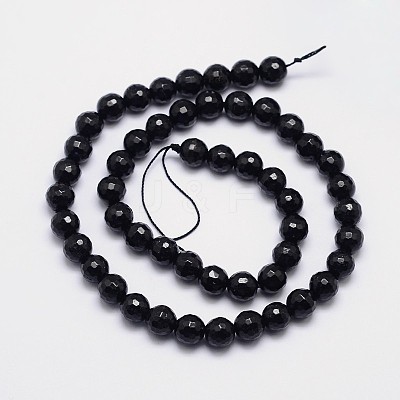 Faceted Round Natural Black Tourmaline Bead Strands G-I160-02-8mm-1