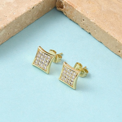 Square Brass Micro Pave Clear Cubic Zirconia Stud Earrings EJEW-Z144-09G-1