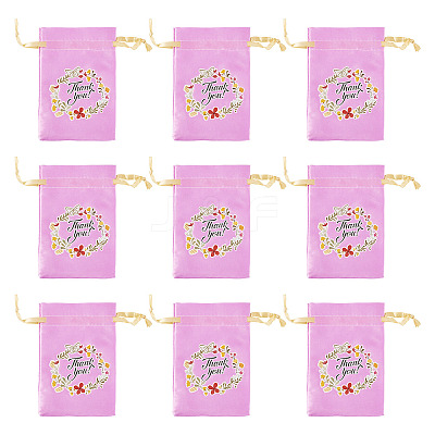 Flower Thank You Polyester Satin Storage Drawstring Bags ABAG-TAC0005-09A-1