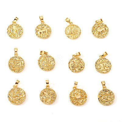 12 Constellation/Zodiac Sign Brass Pendants KK-I672-33-1