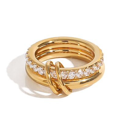 Stainless Steel Micro Pave Clear Cubic Zirconia Stacking Finger Rings FS-WGF4BA8-03-1