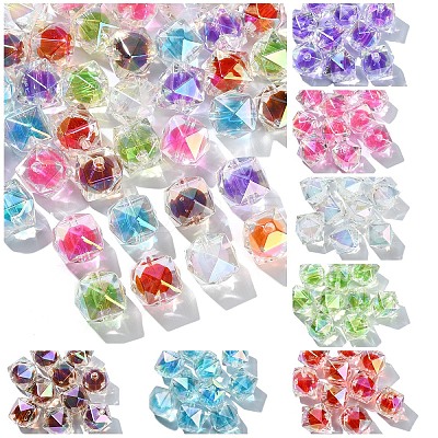 10Pcs Two Tone UV Plating Rainbow Iridescent Acrylic Beads TACR-YW0002-33B-1