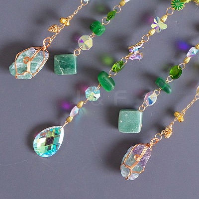 Heart Natural Gemstone Chips Hanging Suncatchers RN-CBA387D-04G-02-1