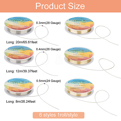 6 Rolls 6 Style Copper Jewelry Wire CWIR-FG0001-07-1