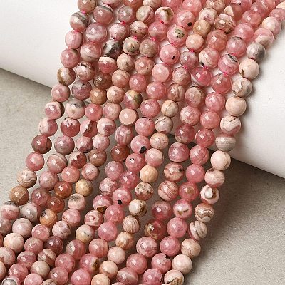 Round Natural Rhodochrosite Bead Strands G-F289-21-4mm-01-1