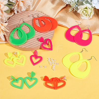 8 Pairs 8 Style Acrylic Heart & Teardrop Dangle Stud Earrings with Steel Pins for Women EJEW-PH0001-12-1