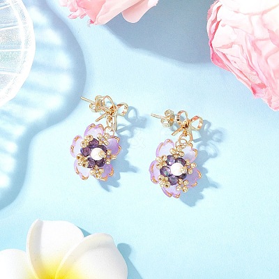 Flower Handmade Glass Seed Beads Dangle Stud Earrings EJEW-MZ00471-01-1