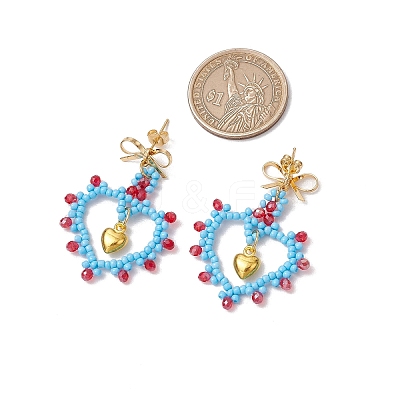 Glass Seed Beads Dangle Stud Earrings EJEW-MZ00396-04-1