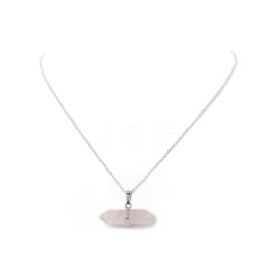Natural Rose Quartz Geometric Pendant Necklace NJEW-JN04239-05-1
