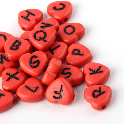 Opaque Acrylic Heart with Horizontal Hole Letter Beads X-SACR-Q126-04C-1