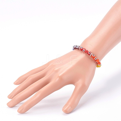 Rainbow Round Evil Eye Lampwork Stretch Beaded Bracelets for Kids BJEW-JB05940-1