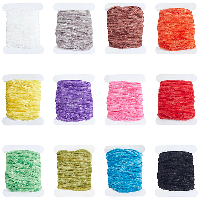 12Pcs 12 Colors Polyester Chenille Yarn Roll OCOR-SP0001-36-1