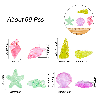 69Pcs 2 Style Transparent Acrylic Beads TACR-AR0001-03-1