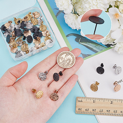 48Pcs 4 Colors Ion Plating(IP) 304 Stainless Steel Stud Earring Findings STAS-ME0001-43-1