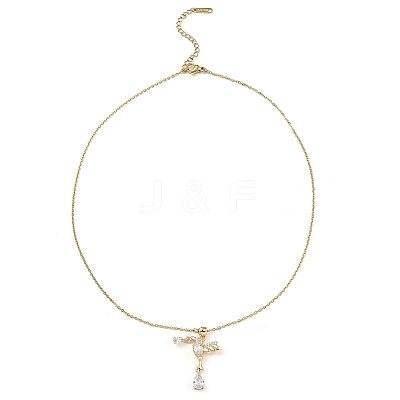 Bird Brass Micro Pave Cubic Zirconia Pendant Necklaces NJEW-E105-20KCG-1