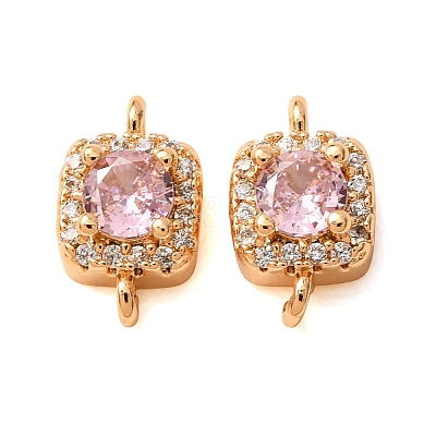 Brass Pave Pink Cubic Zirconia Connector Charms CU-CBAEC99-14G-1