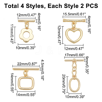 8 Sets 4 Style Brass Toggle Clasps KK-PH0003-67-1
