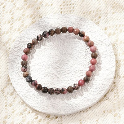 Natural Rhodonite Stretch Bracelets X-BJEW-JB04557-01-1