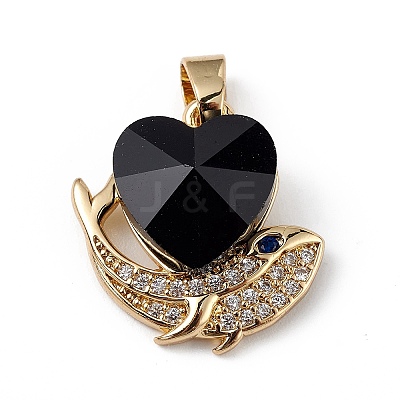 Real 18K Gold Plated Rack Plating Brass Micro Pave Cubic Zirconia Pendants KK-C015-28G-06-1