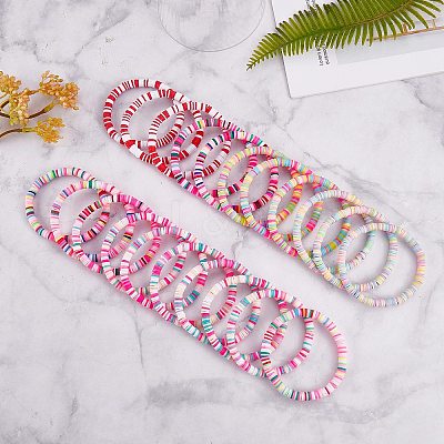 Handmade Polymer Clay Heishi Surfer Stretch Bracelets Set BJEW-SW00099-06-1