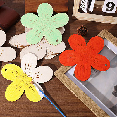 Unfinished Wood Flower Pendants AJEW-WH0270-733-1
