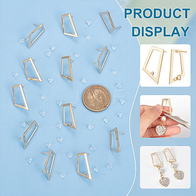 12Pcs Brass Hollow Out Trapezoid Stud Earring Findings KK-BC0011-02-1
