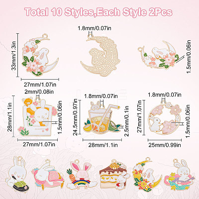 20Pcs 10 Style Rack Plating Alloy Enamel Pendants ENAM-SC0003-25-1